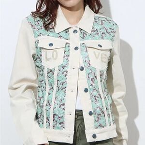 Desigual Women's Denim Jacket White Blue Sequin LOVE NWT 38 6